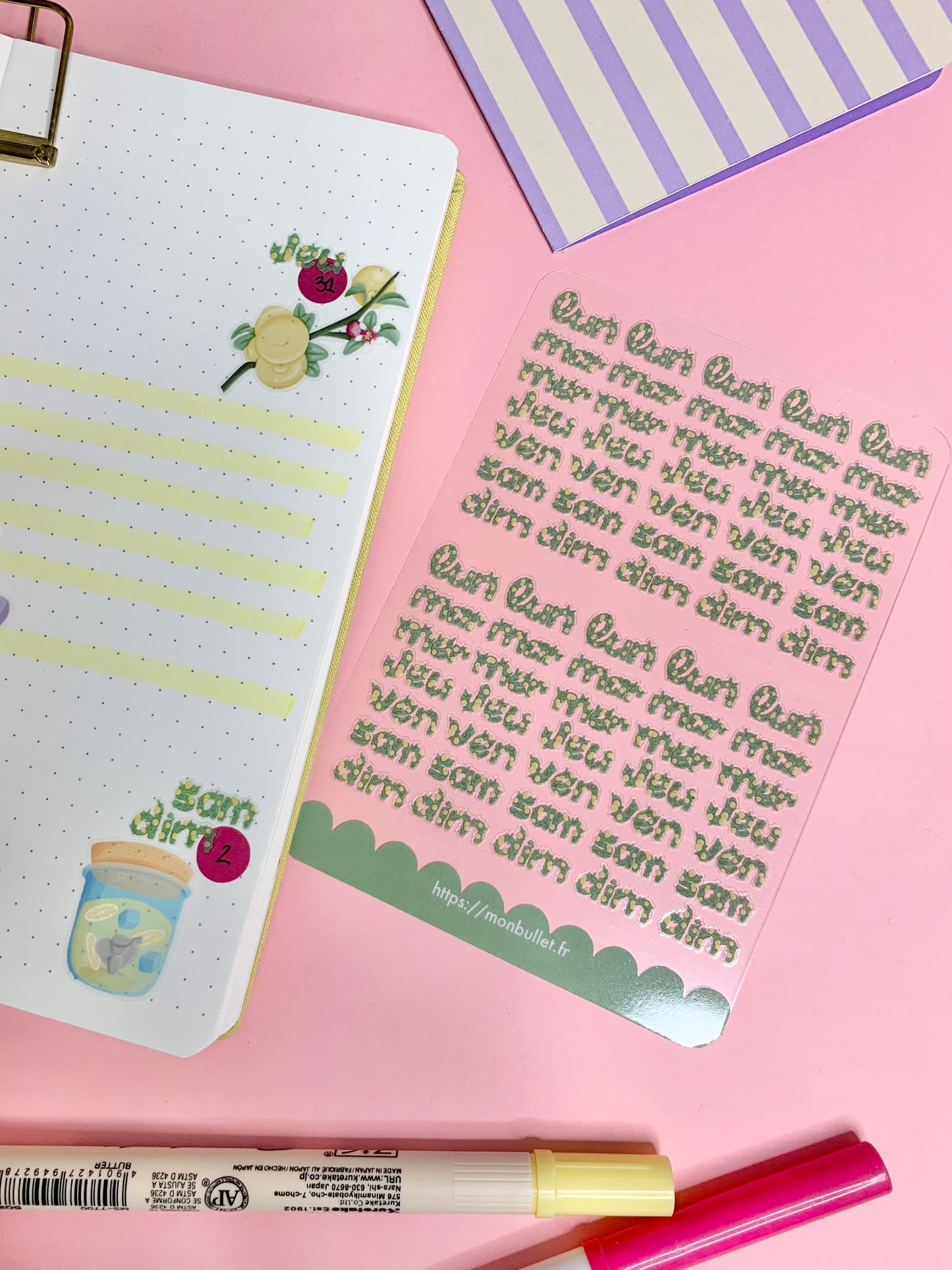Feuille d’autocollants / stickers mat jours de la semaine « Sooooo lemony » ( bullet ,journaling , déco , scrap , …etc)