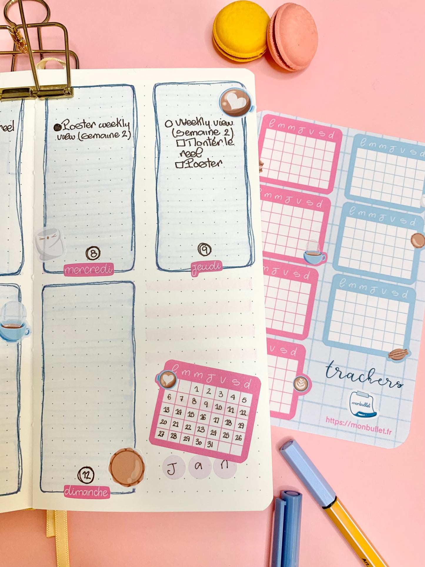 Calendrier non daté mat « It’s marshy hot » ( bullet ,journaling , déco , scrap , …etc)