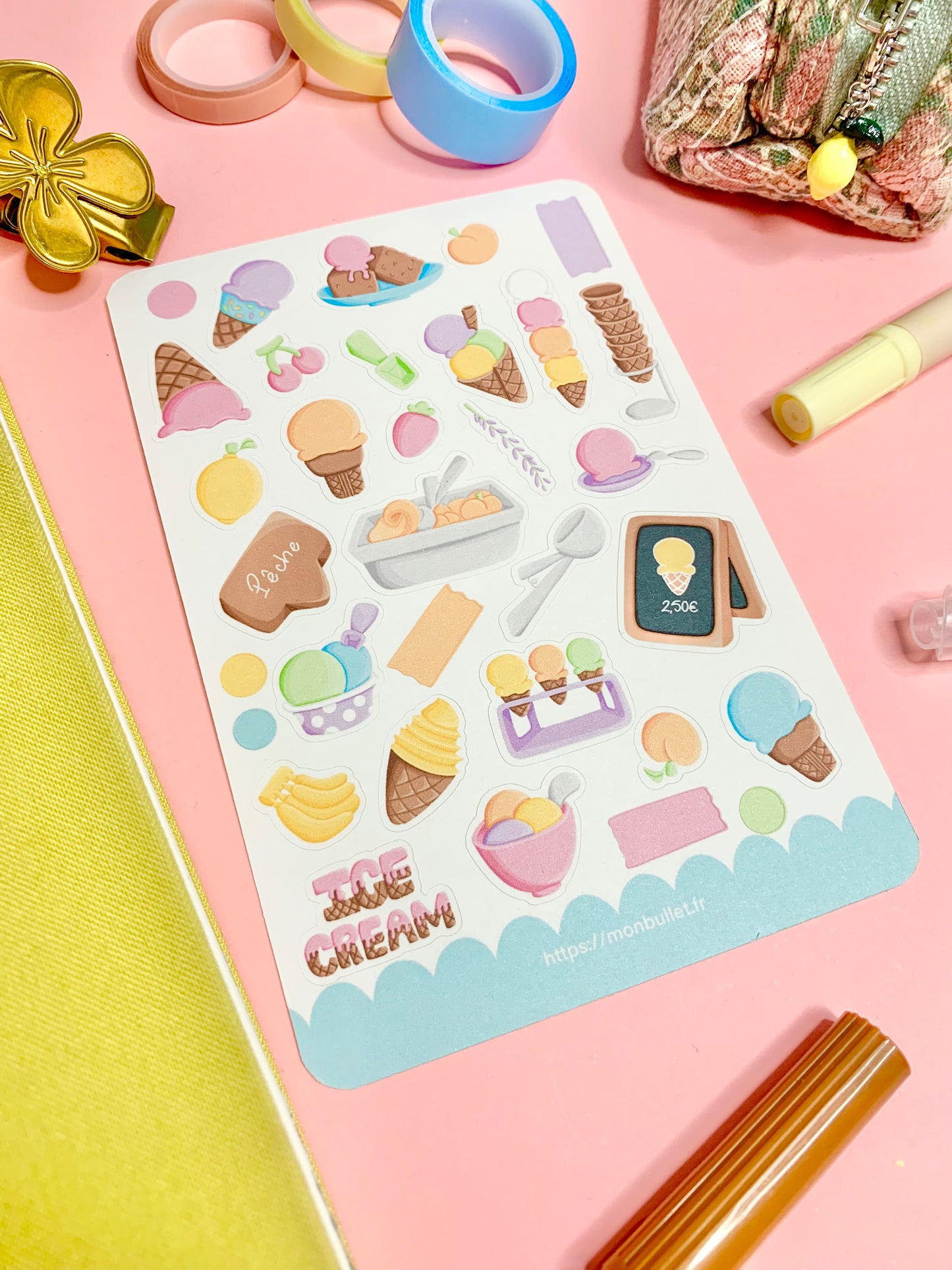 Feuille d’autocollants / stickers mat « Dreamy ice cream » ( bullet ,journaling , déco , scrap , …etc)