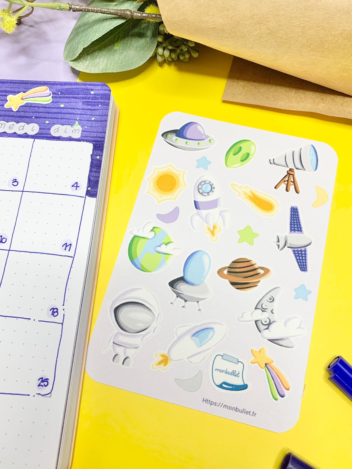 Feuille d’autocollants / stickers space( bullet ,journaling , déco , scrap , …etc)