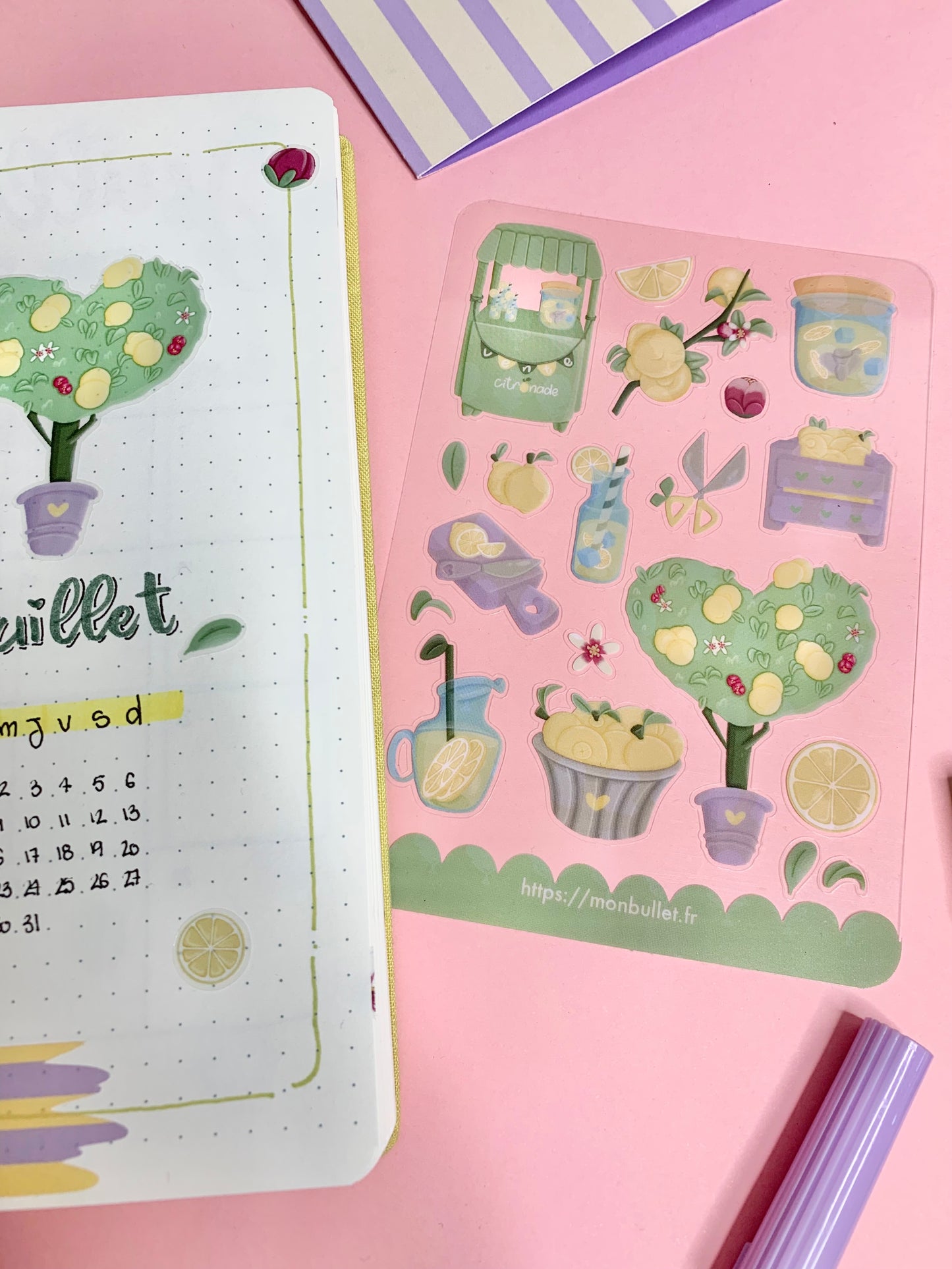Feuille d’autocollants / stickers mat « Sooo lemony » ( bullet ,journaling , déco , scrap , …etc)