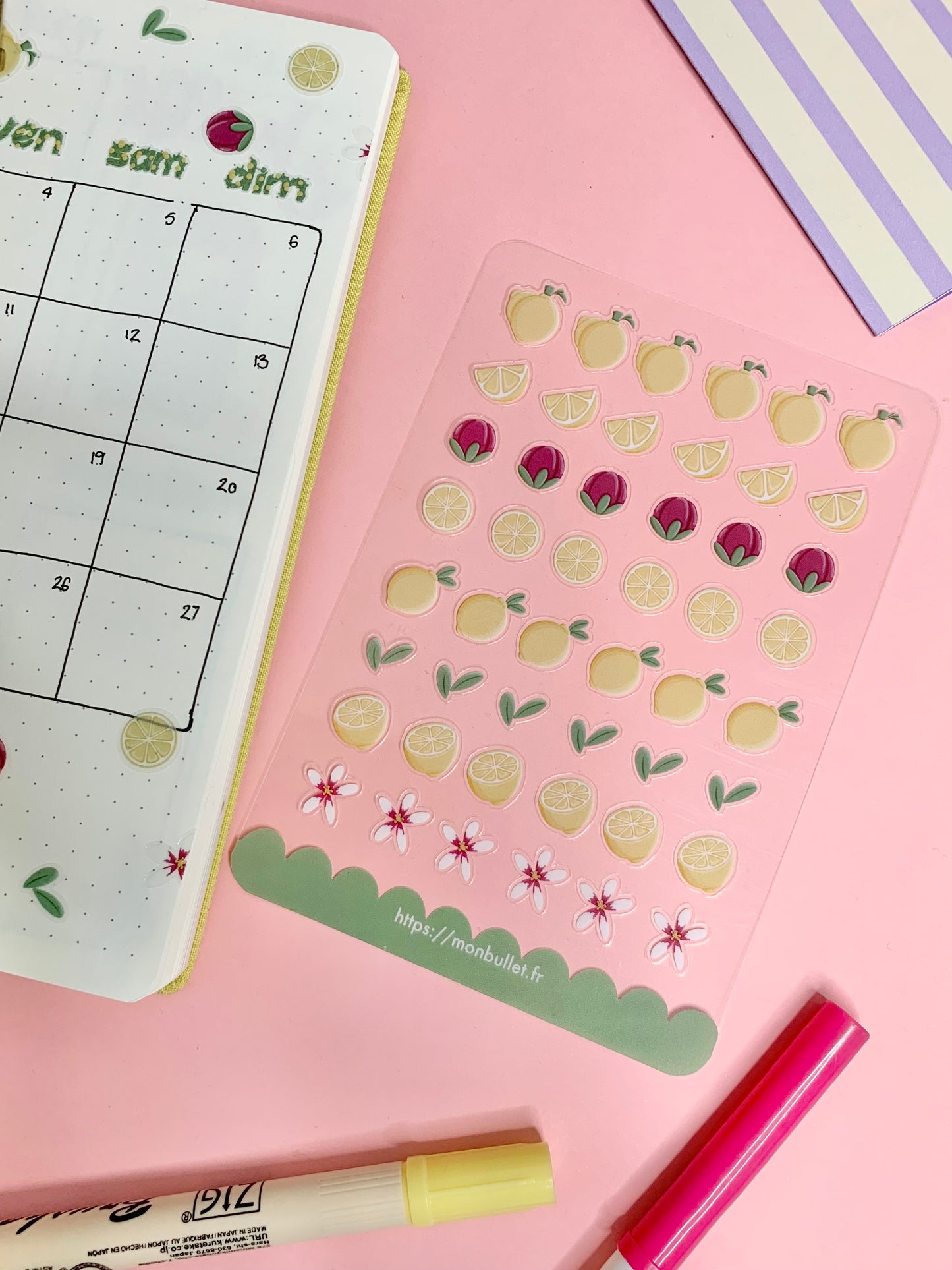 Feuille d’autocollants / stickers mat « Sooo lemony » ( bullet ,journaling , déco , scrap , …etc)
