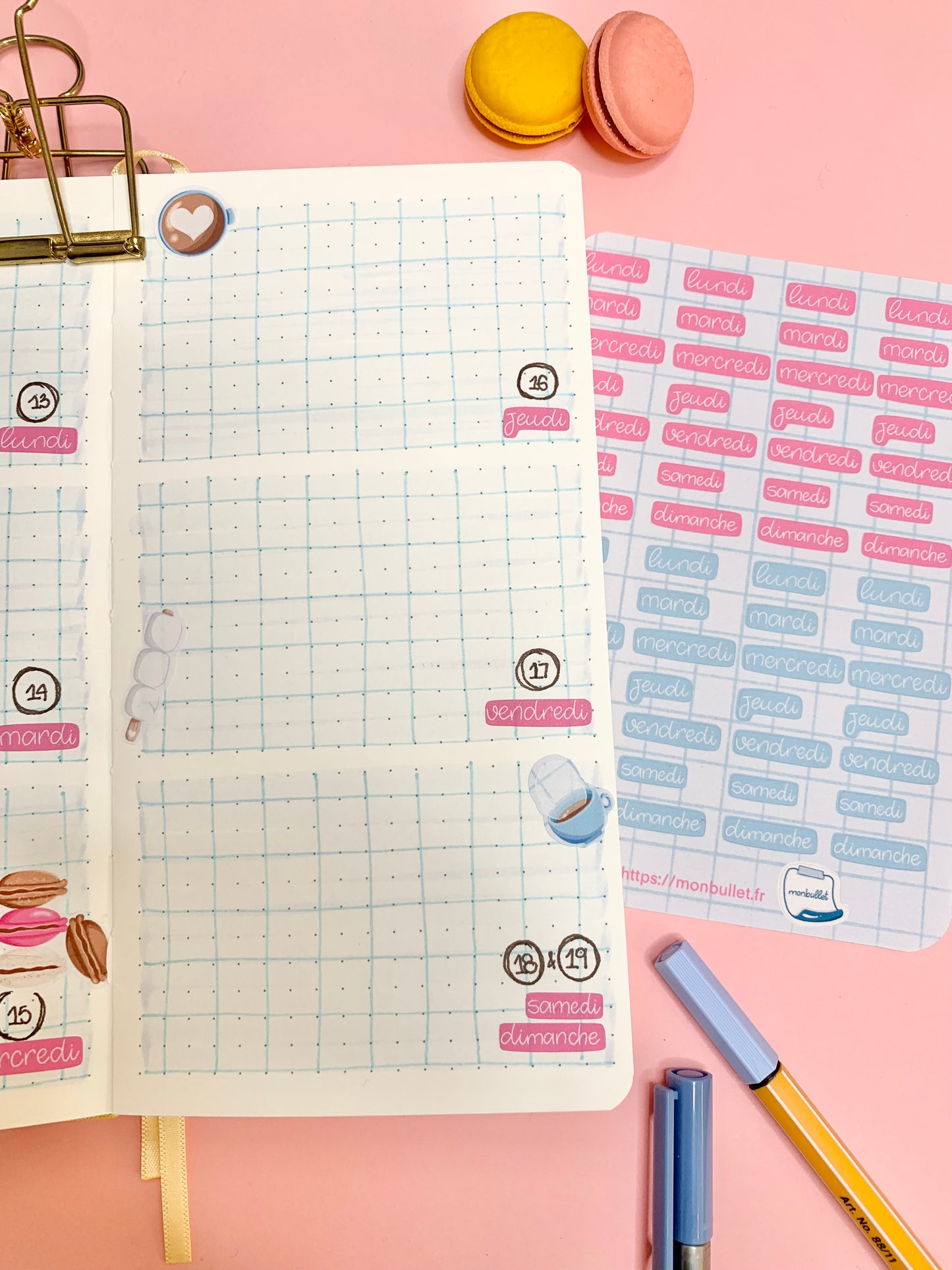 Feuille d’autocollants / stickers mat jours de la semaine « It’s marshy hot » ( bullet ,journaling , déco , scrap , …etc)