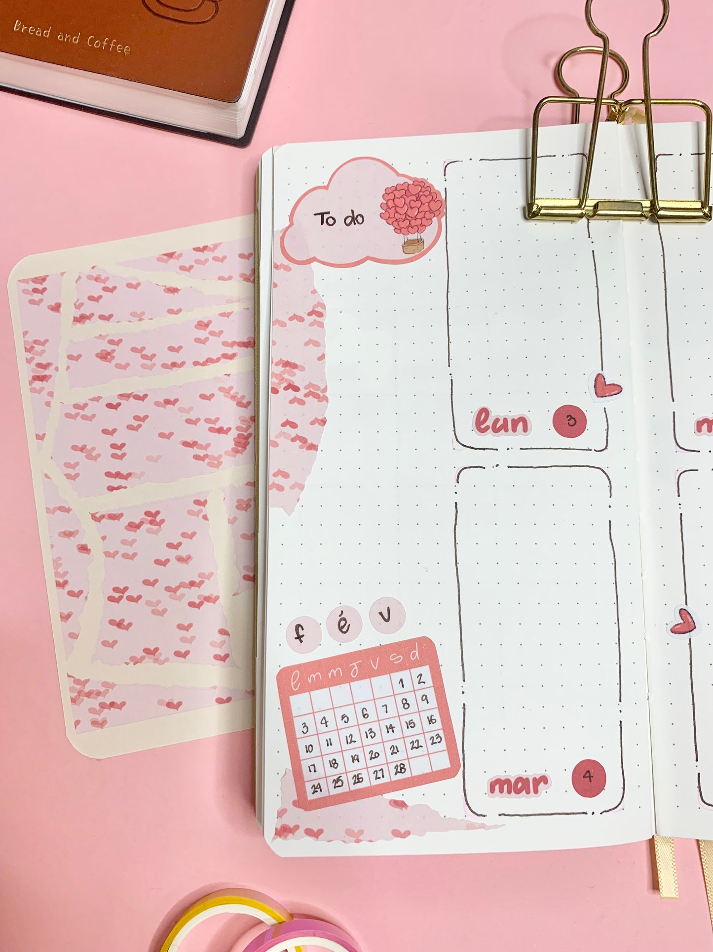 Planche d’atocollant / stickers feuilles déchirées / collage mat rose « Valentine’s day » ( bullet ,journaling , déco , scrap , …etc)