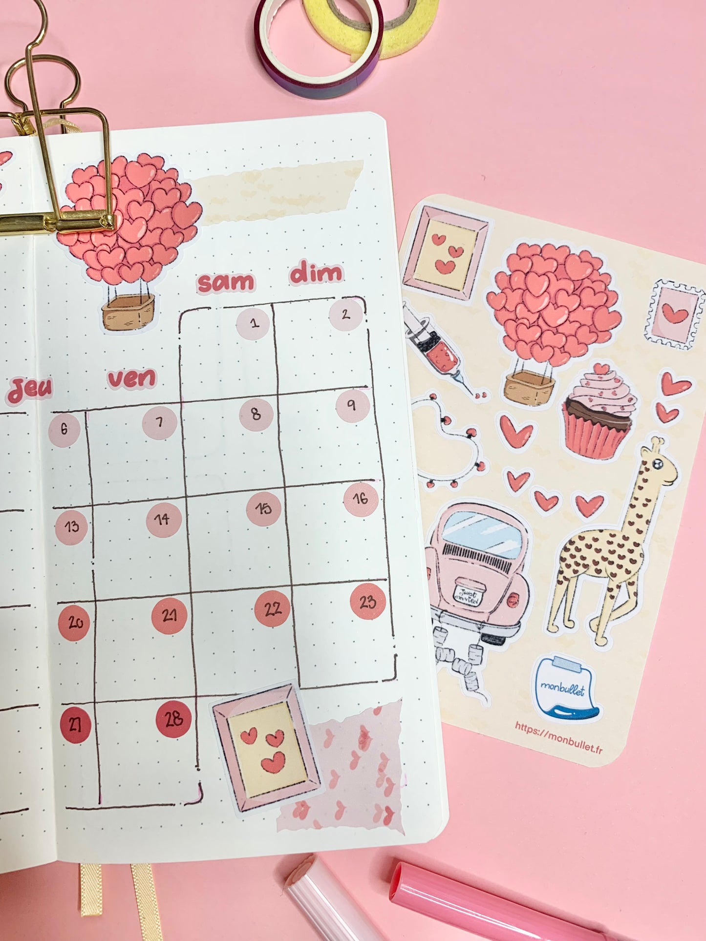 Feuille d’autocollants / stickers Valentine’s day( bullet ,journaling , déco , scrap , …etc)
