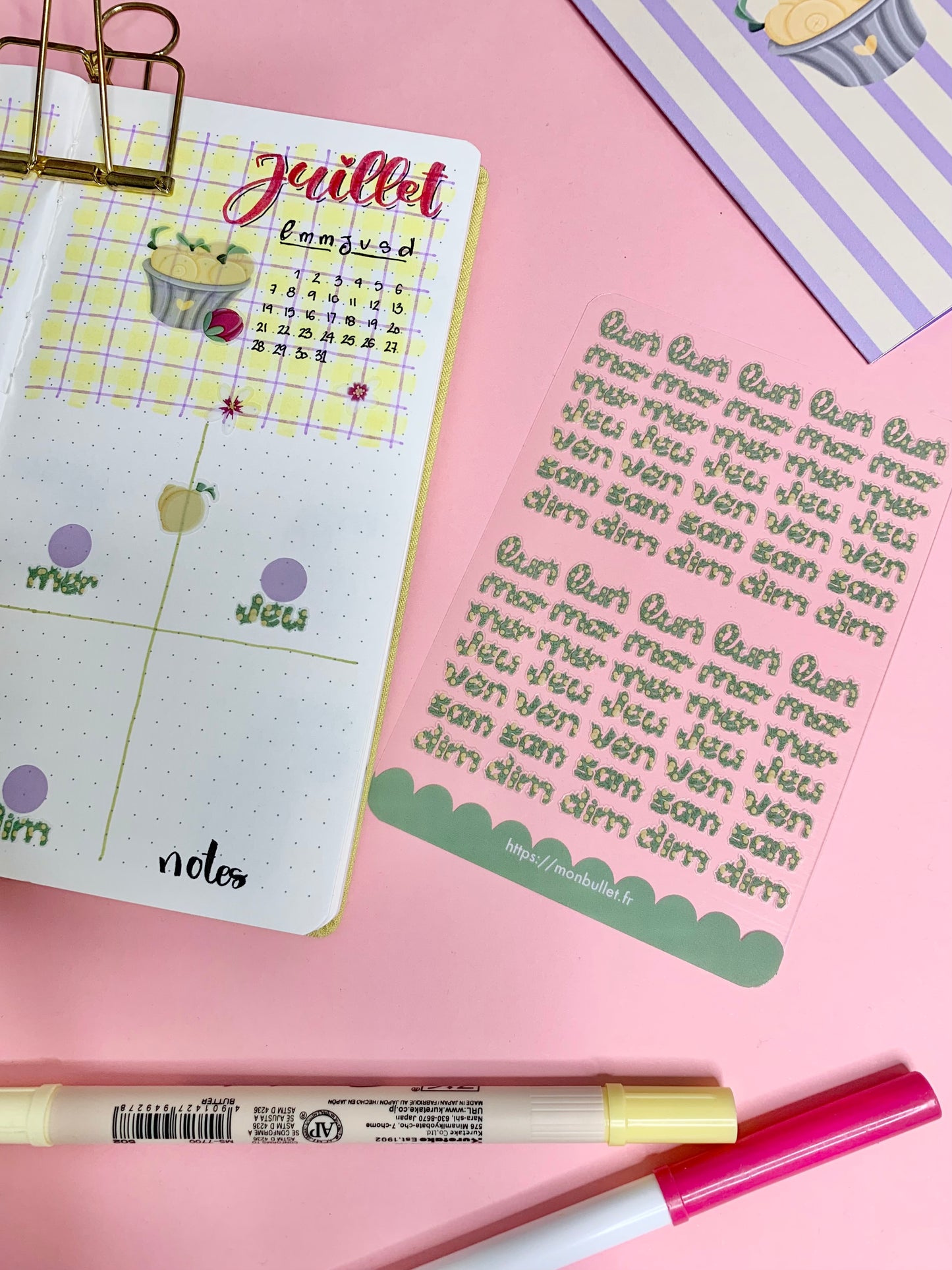 Feuille d’autocollants / stickers mat jours de la semaine « Sooooo lemony » ( bullet ,journaling , déco , scrap , …etc)