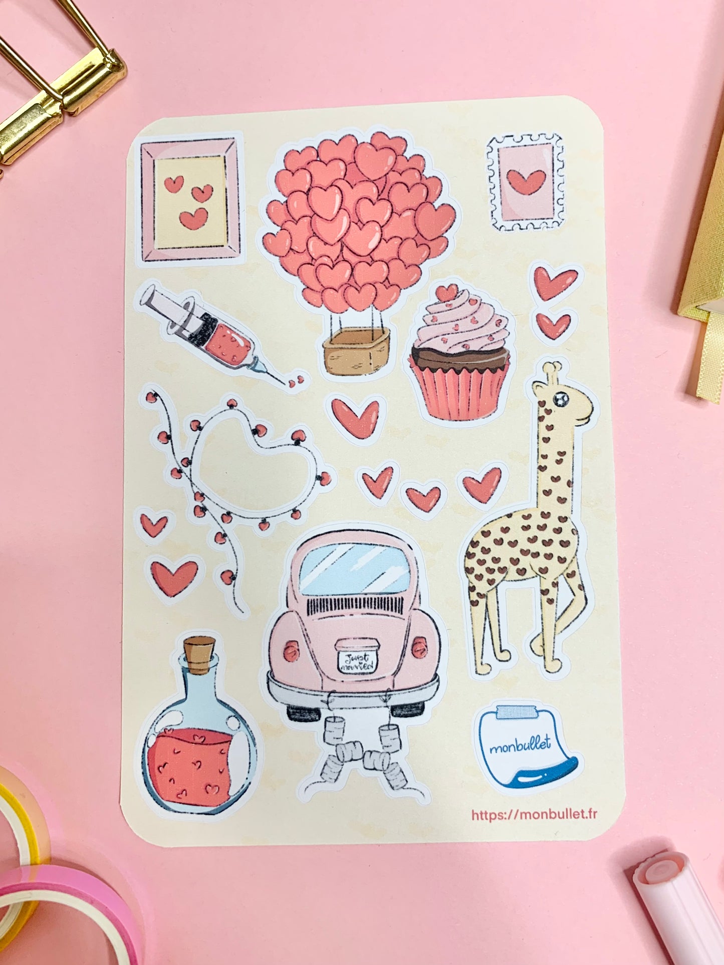 Feuille d’autocollants / stickers Valentine’s day( bullet ,journaling , déco , scrap , …etc)