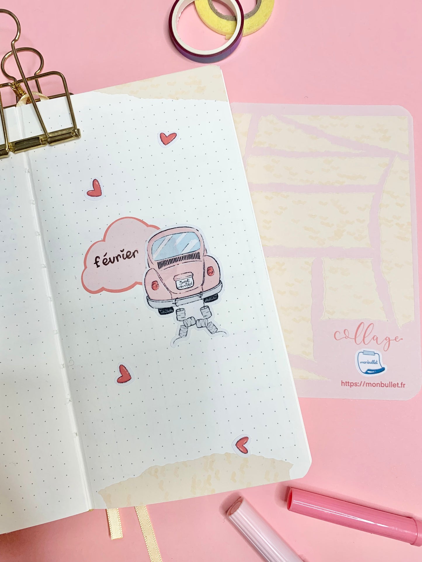 Planche d’atocollant / stickers feuilles déchirées / collage mat jaune « Valentin’s day » ( bullet ,journaling , déco , scrap , …etc)