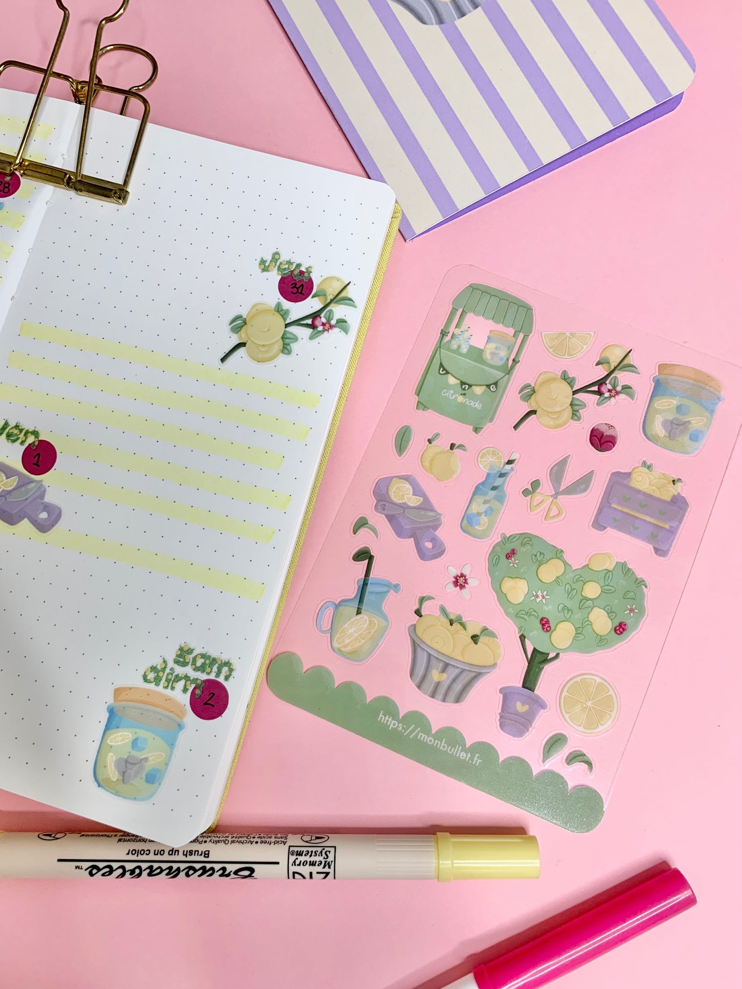 Feuille d’autocollants / stickers mat « Sooo lemony » ( bullet ,journaling , déco , scrap , …etc)