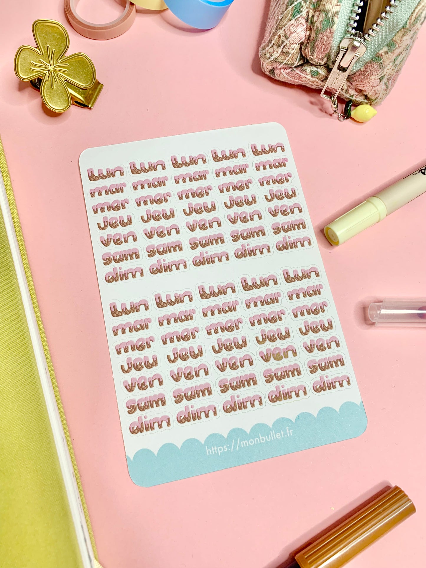 Feuille d’autocollants / stickers mat jours « Dreamy ice cream » ( bullet ,journaling , déco , scrap , …etc)