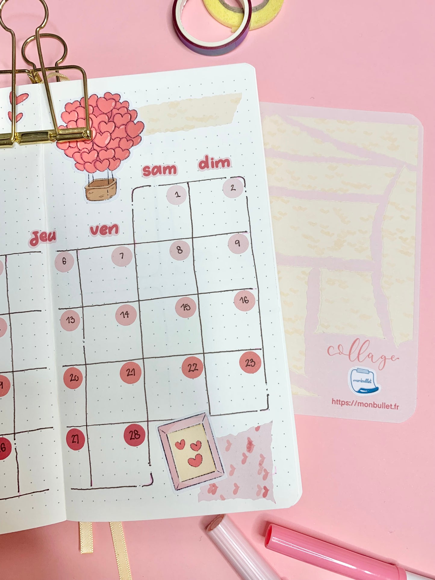 Planche d’atocollant / stickers feuilles déchirées / collage mat jaune « Valentin’s day » ( bullet ,journaling , déco , scrap , …etc)