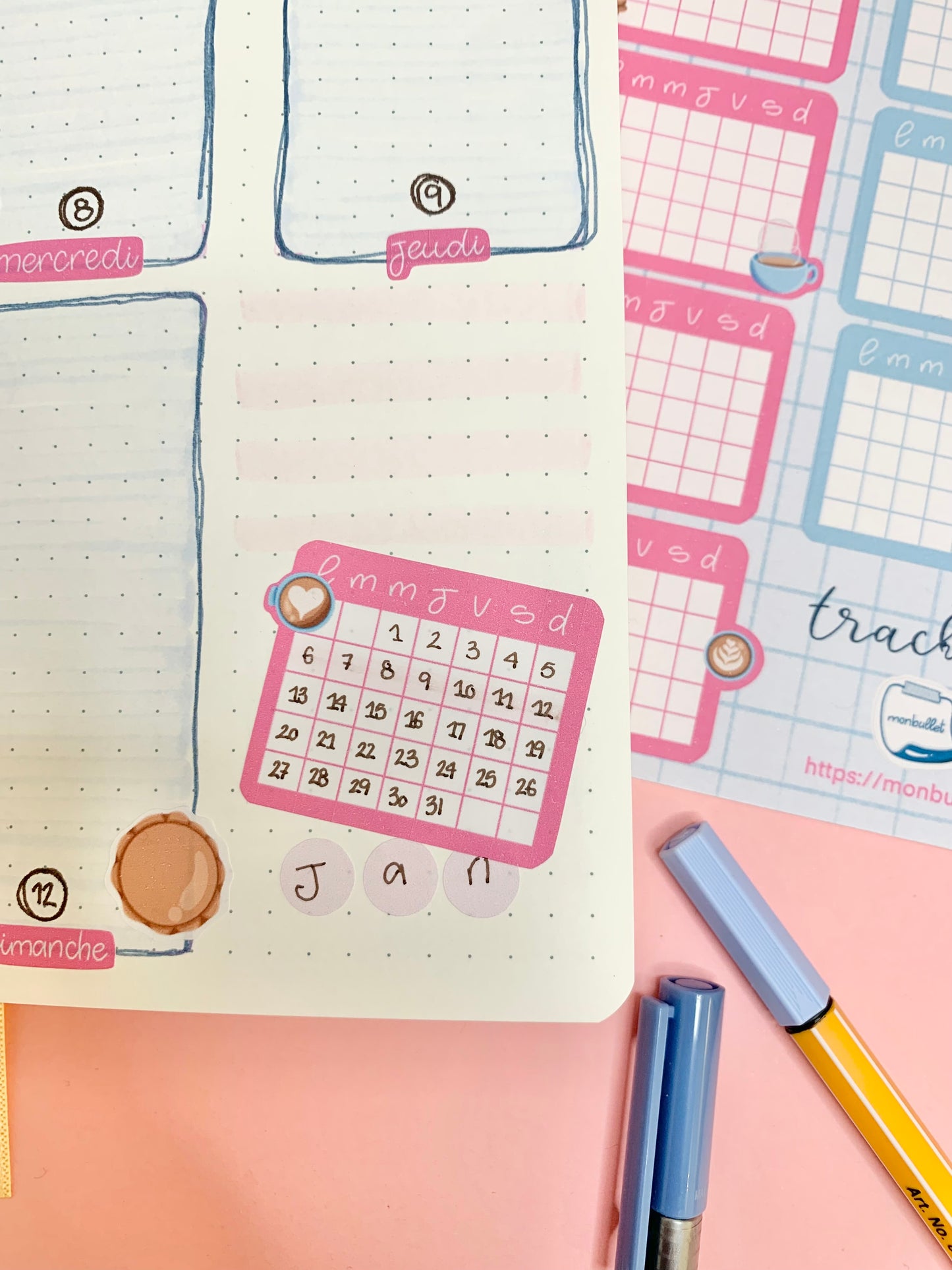 Calendrier non daté mat « It’s marshy hot » ( bullet ,journaling , déco , scrap , …etc)