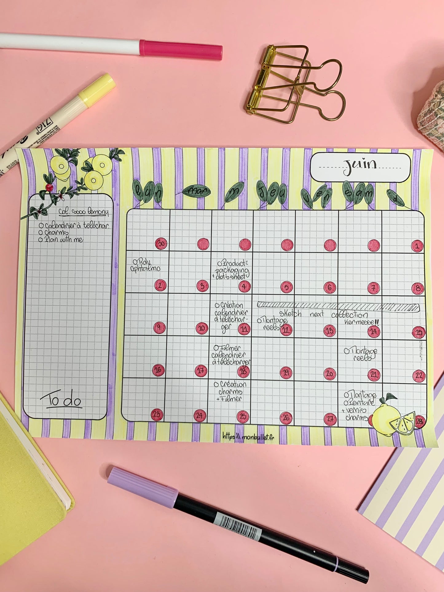 Calendrier mensuel digital « Soooo lemony»