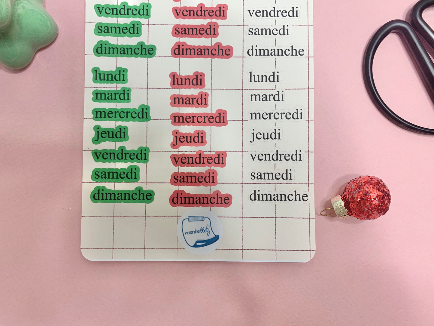 Feuille d’autocollants / stickers mat jours de la semaine Noël mood ( bullet ,journaling , déco , scrap , …etc)