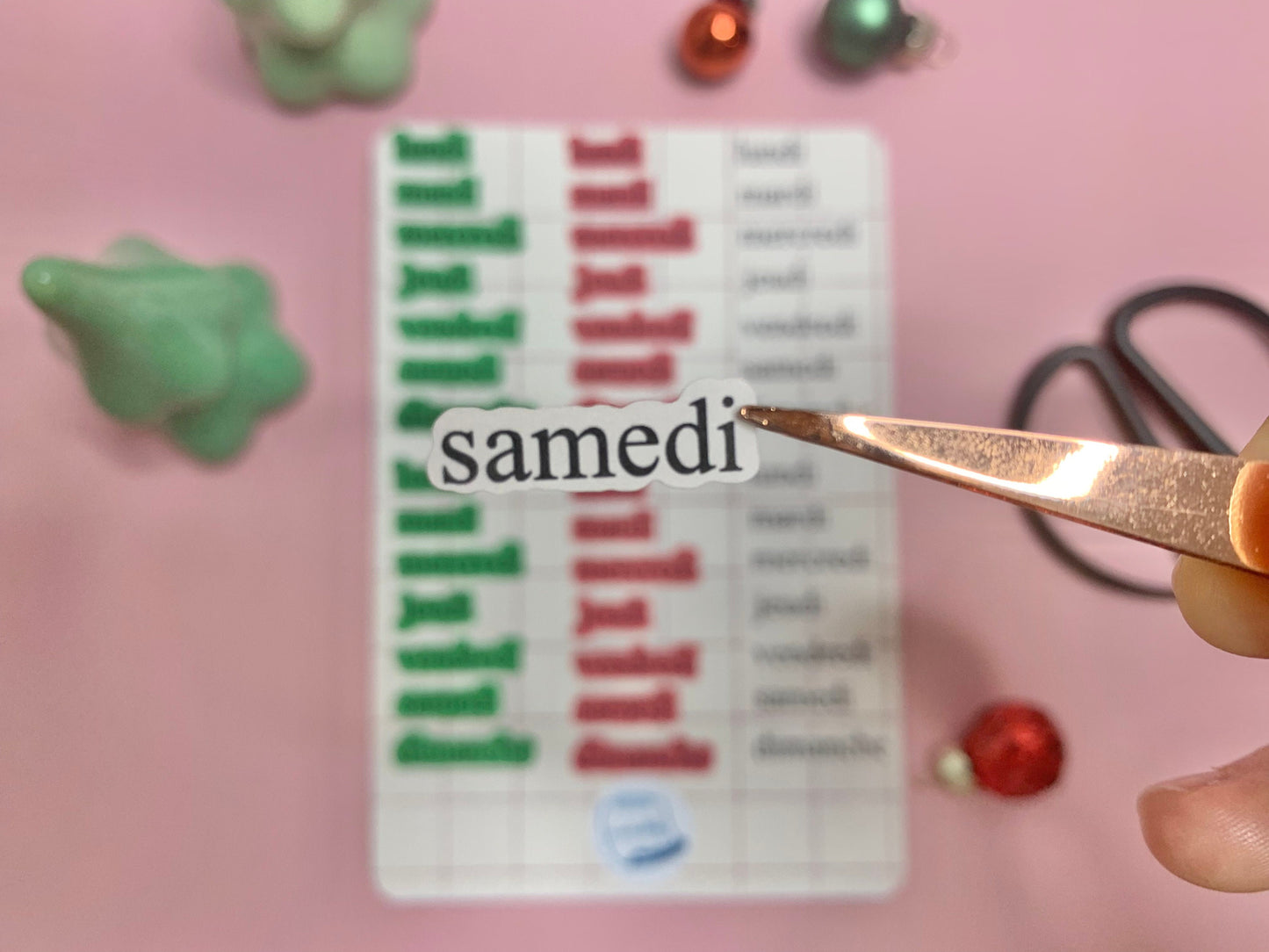 Feuille d’autocollants / stickers mat jours de la semaine Noël mood ( bullet ,journaling , déco , scrap , …etc)