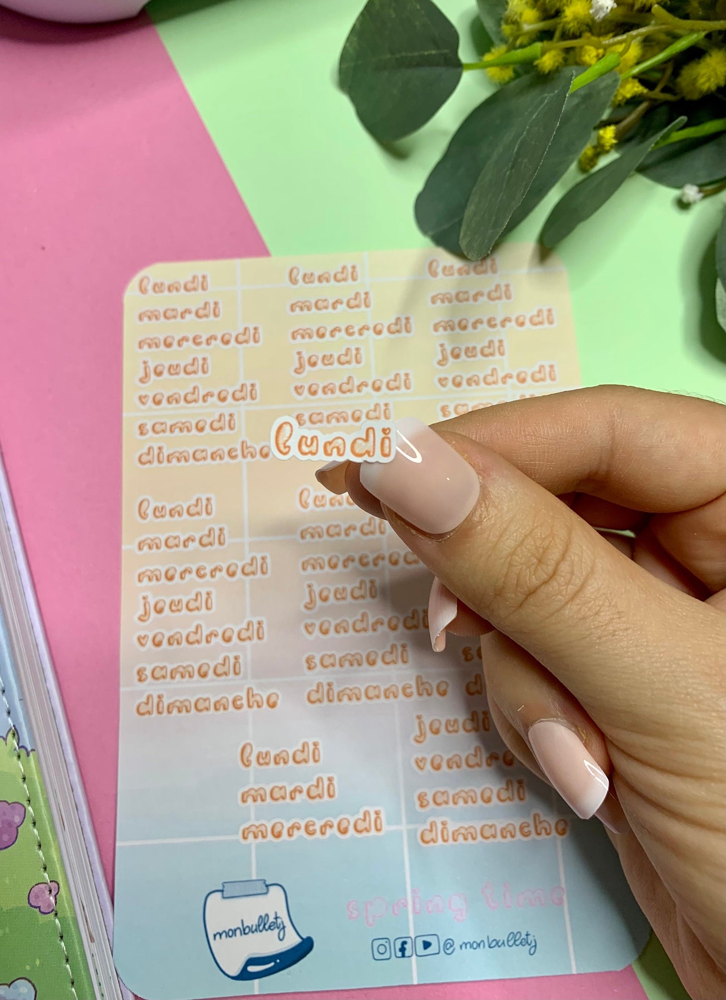 Feuille d’autocollants / stickers jours de la semaine français mat ( bullet ,journaling , déco , scrap , planner, agenda, …etc)