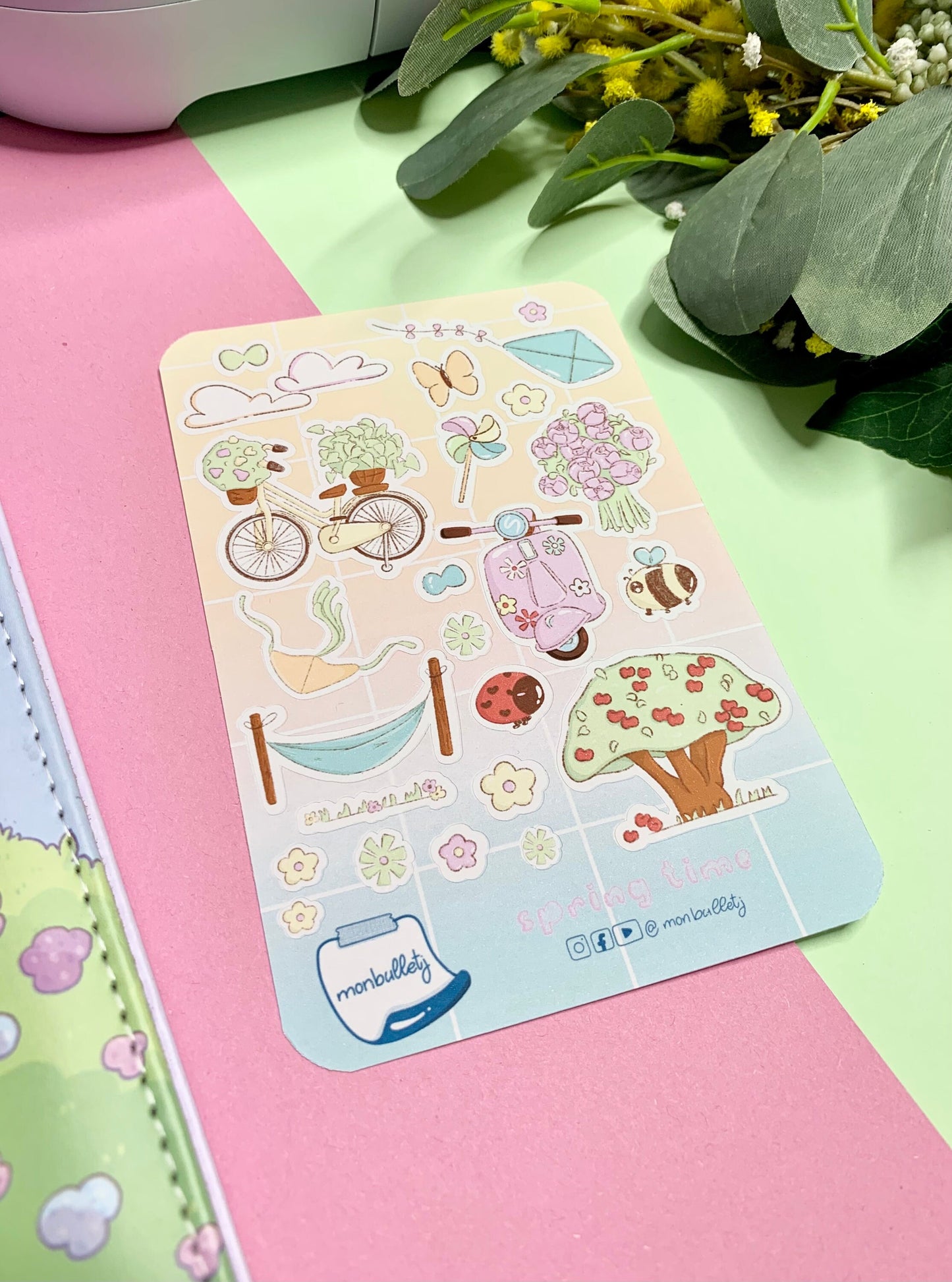 Feuille d’autocollants / stickers mat printemps ( bullet ,journaling , déco , scrap , …etc)