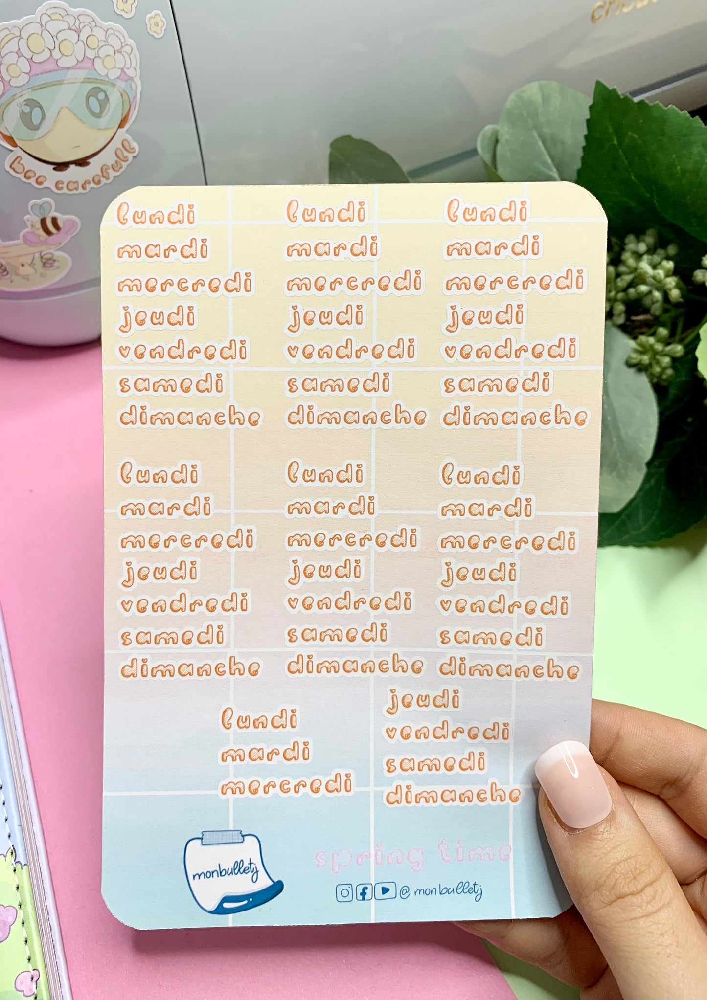 Feuille d’autocollants / stickers jours de la semaine français mat ( bullet ,journaling , déco , scrap , planner, agenda, …etc)