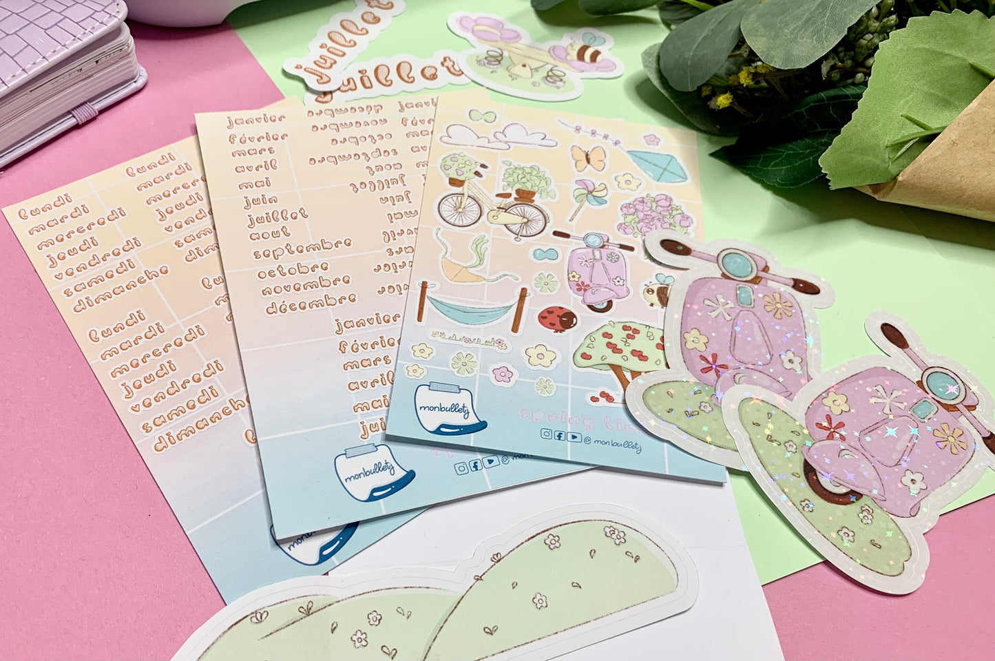 Kit d’autocollants mat sous le thème du printemps/été pour faire un mois de bullet rapidement( bullet ,journaling , déco , scrap , …etc)