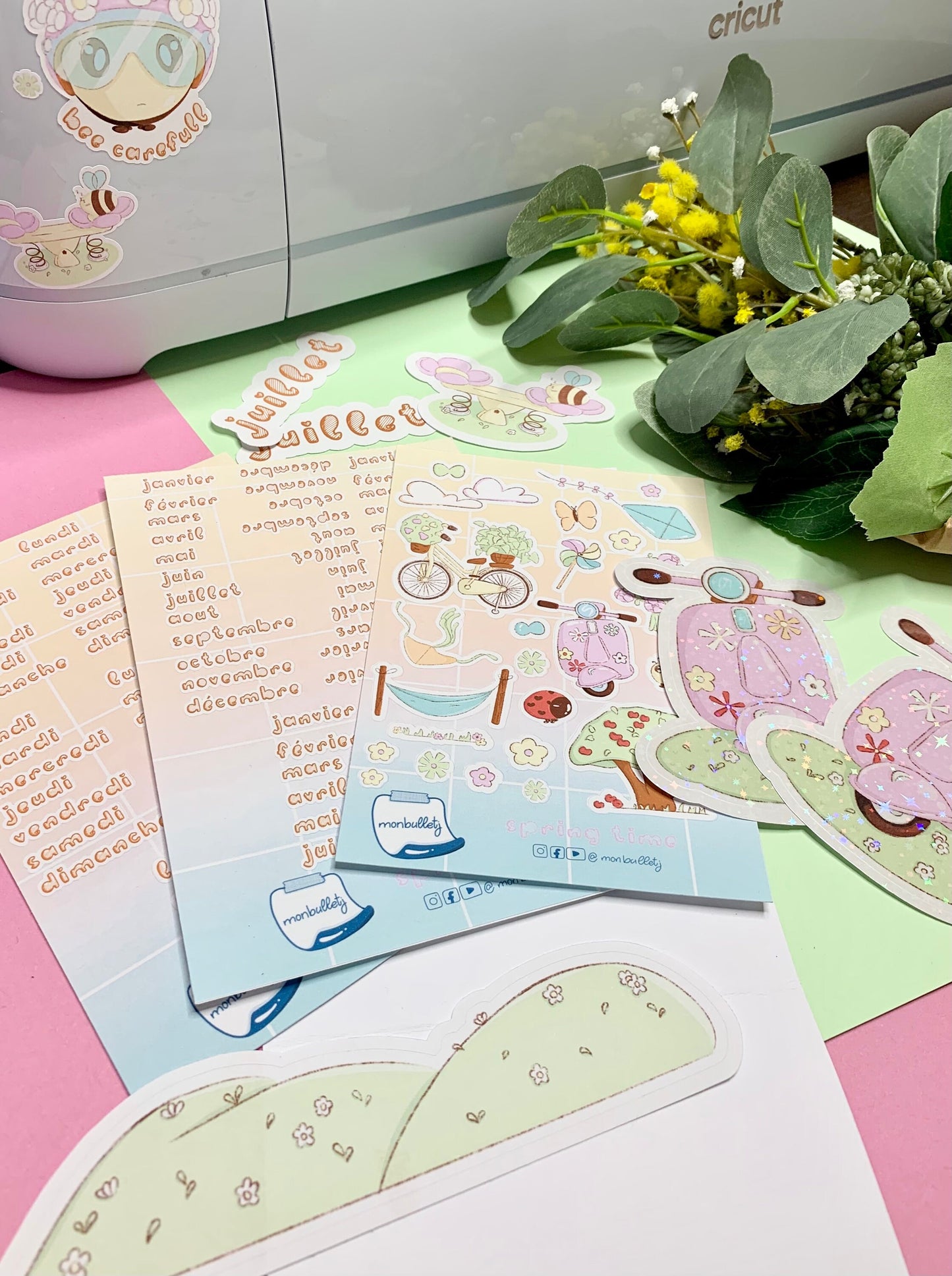 Kit d’autocollants mat sous le thème du printemps/été pour faire un mois de bullet rapidement( bullet ,journaling , déco , scrap , …etc)