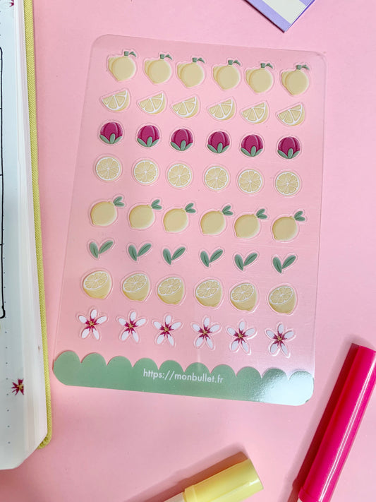 Feuille d’autocollants / stickers mat « Sooo lemony » ( bullet ,journaling , déco , scrap , …etc)