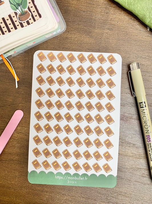 Feuille d’autocollants / stickers icone livre « Cosy & books » ( bullet ,journaling , déco , scrap , …etc)