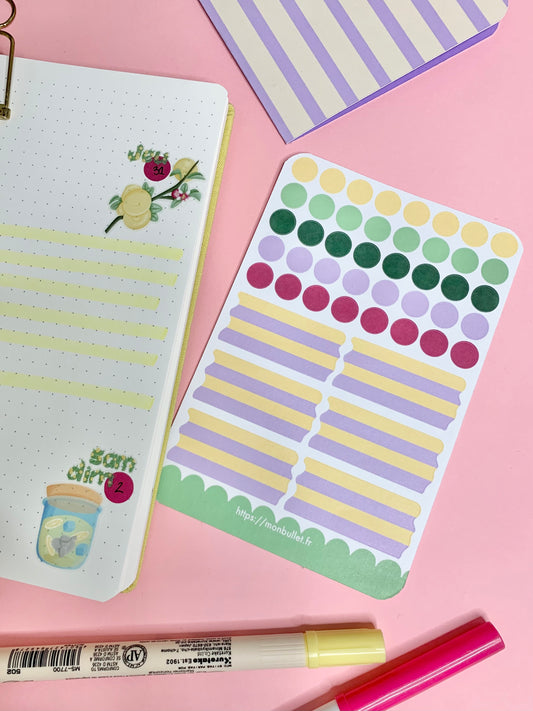 Feuille d’autocollants / stickers ronds « Soooo lemony » ( bullet ,journaling , déco , scrap , …etc)