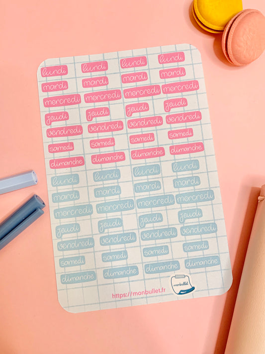 Feuille d’autocollants / stickers mat jours de la semaine « It’s marshy hot » ( bullet ,journaling , déco , scrap , …etc)