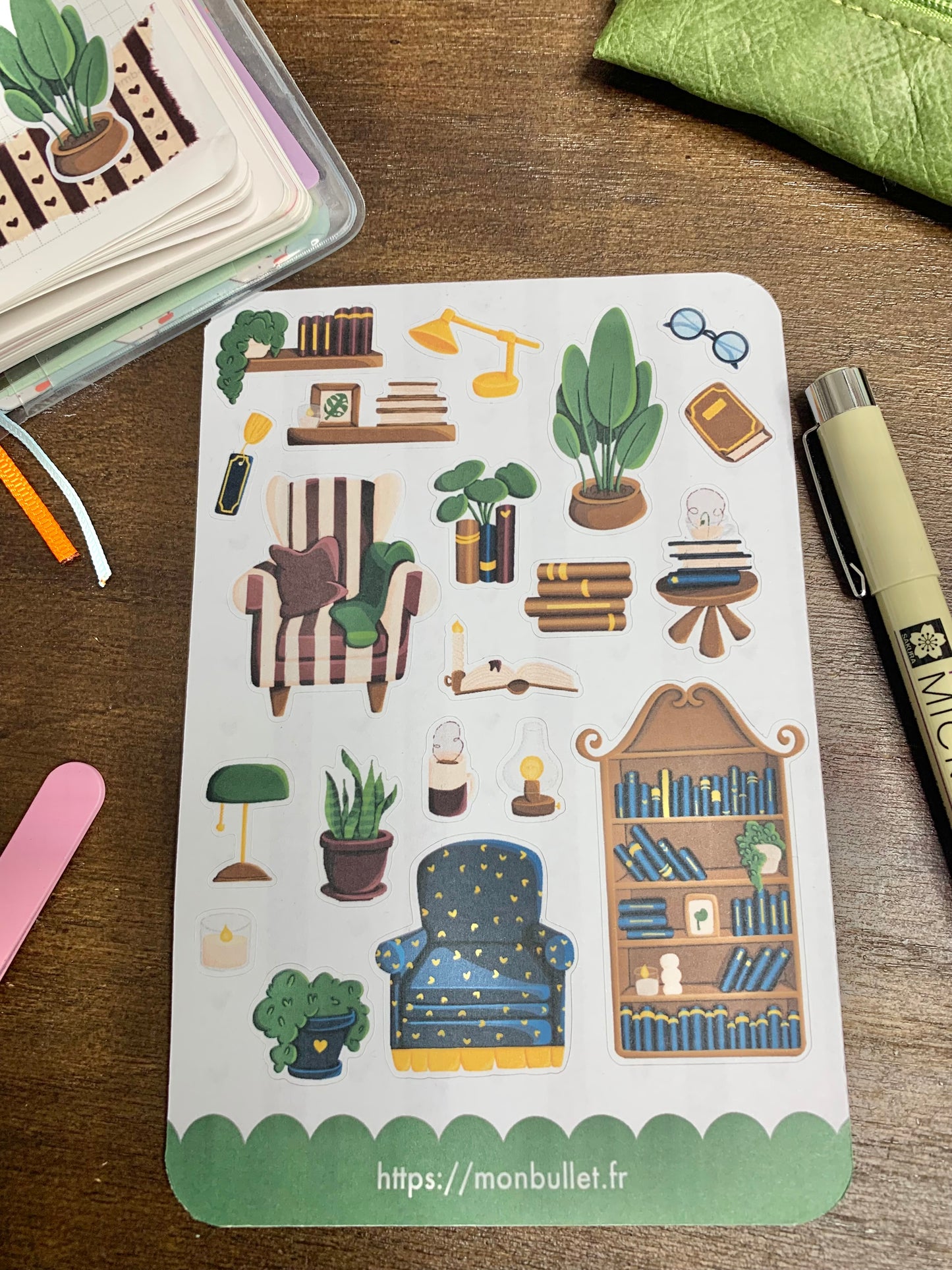 Feuille d’autocollants / stickers mat « Cosy & books » ( bullet ,journaling , déco , scrap , …etc)