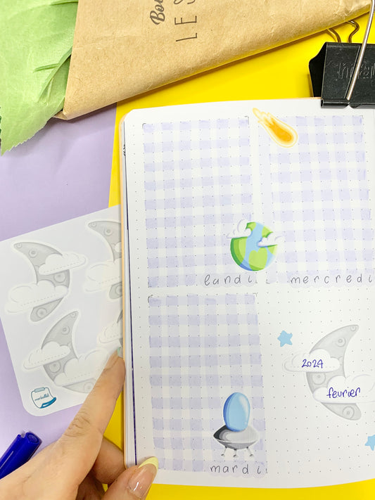 Etiquettes/autocollants mat space ( bullet ,journaling , déco , scrap , …etc)