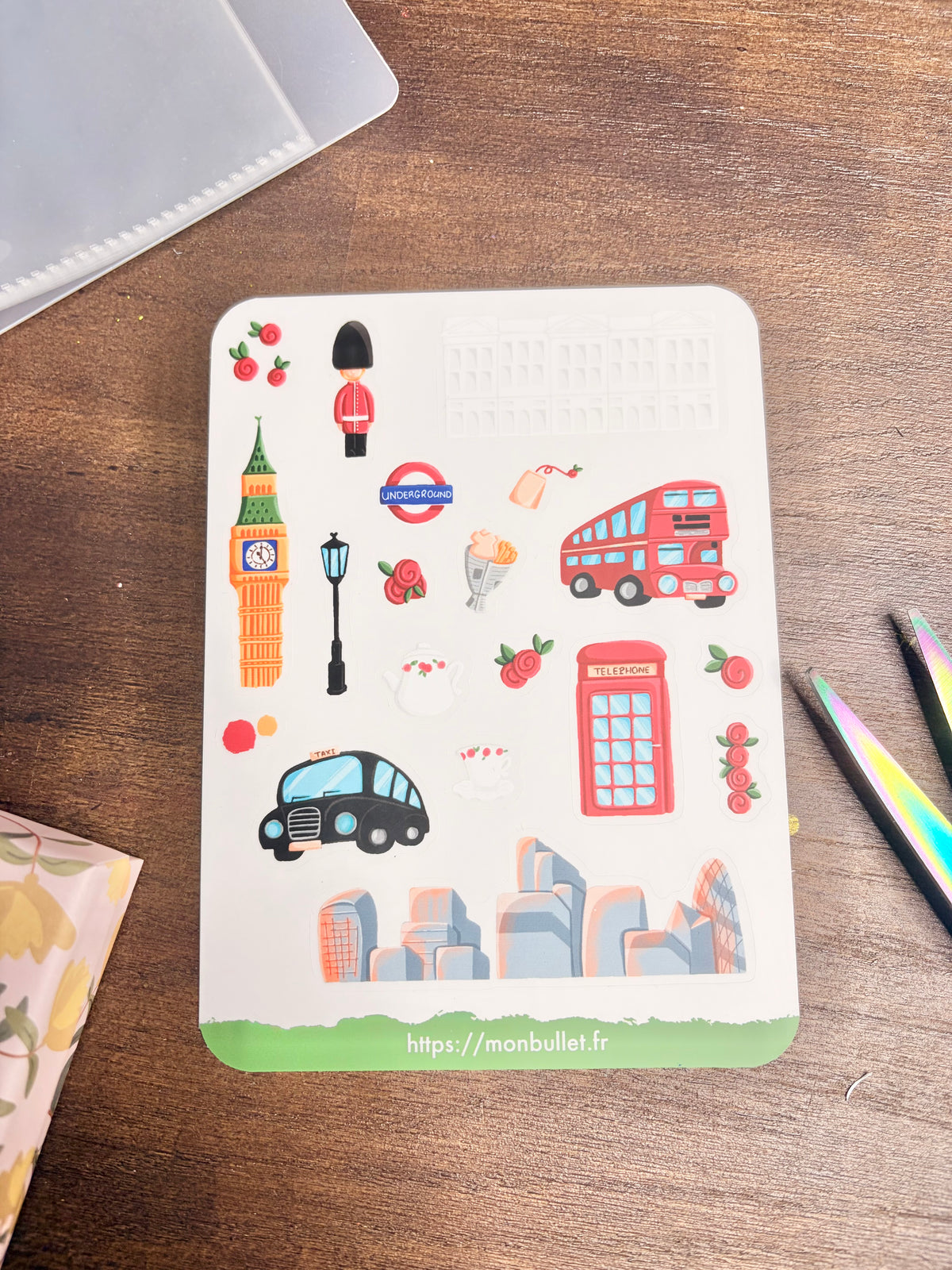 Feuille d’autocollants / stickers transparents mat « Londres » ( bullet ,journaling , déco , scrap , …etc)