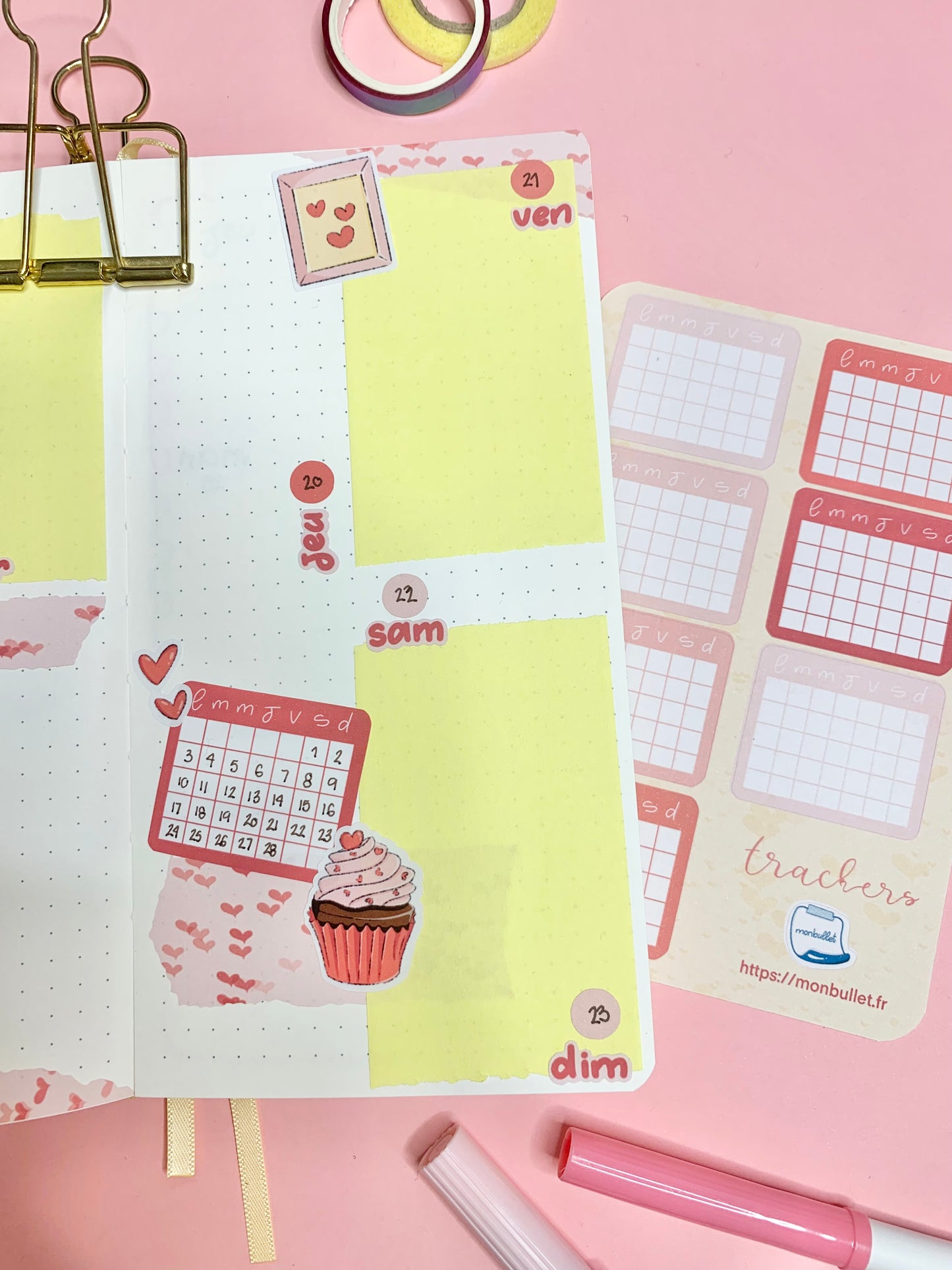 Calendrier non daté mat « Valentine’s day» ( bullet ,journaling , déco , scrap , …etc)
