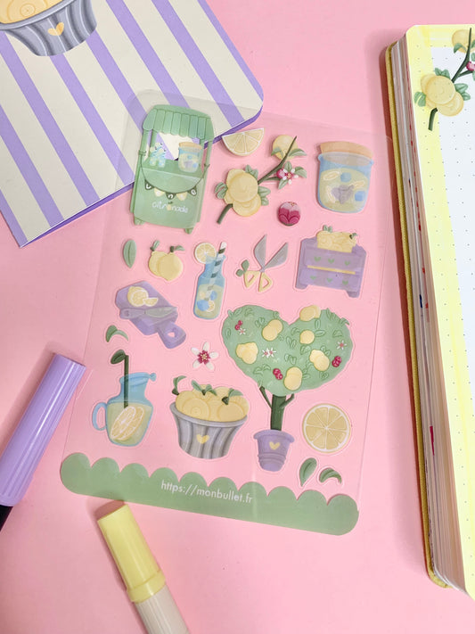 Feuille d’autocollants / stickers mat « Sooo lemony » ( bullet ,journaling , déco , scrap , …etc)