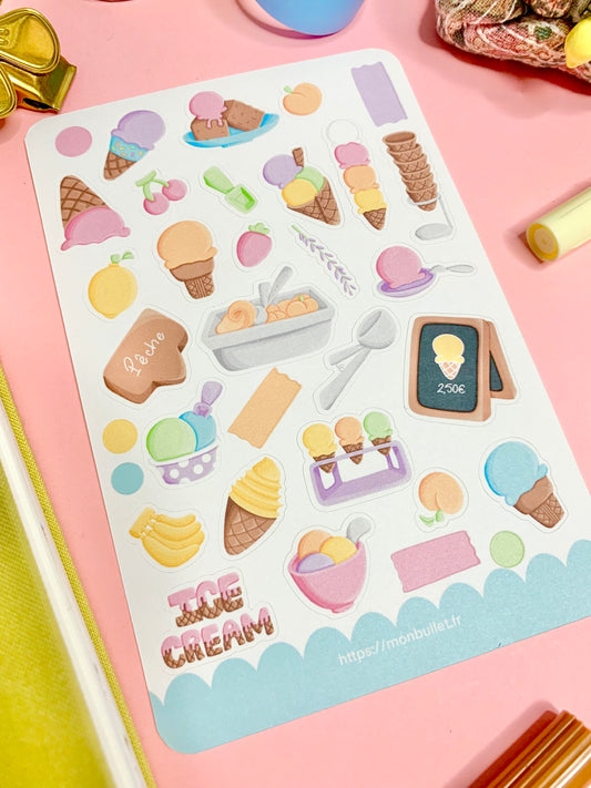 Feuille d’autocollants / stickers mat « Dreamy ice cream » ( bullet ,journaling , déco , scrap , …etc)