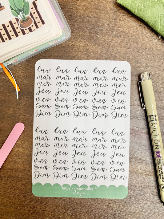 Feuille d’autocollants / stickers mat  jours « Cosy and books » ( bullet ,journaling , déco , scrap , …etc)