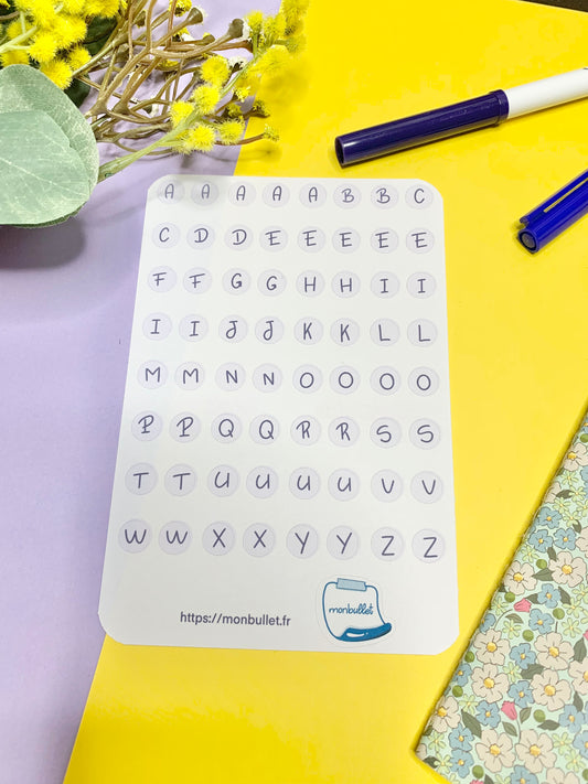 Feuille d’autocollants / stickers mat lettres space( bullet ,journaling , déco , scrap , …etc)