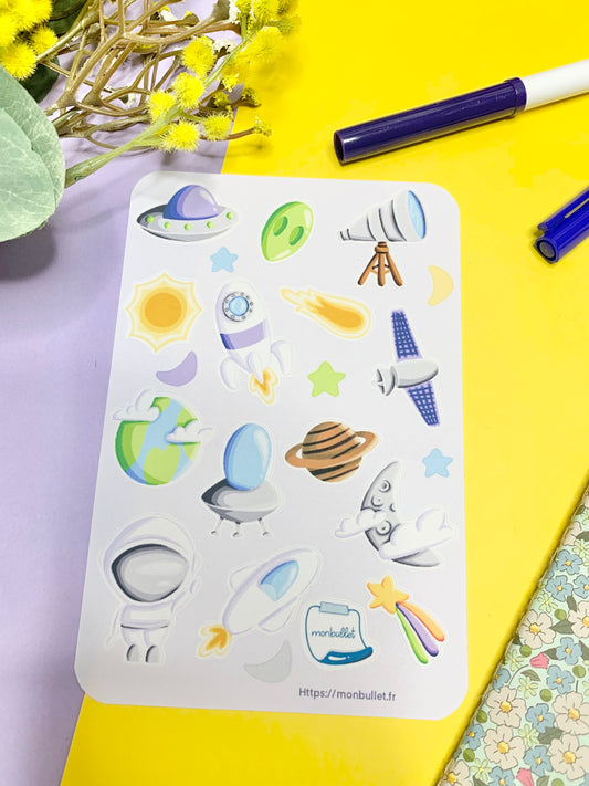 Feuille d’autocollants / stickers space( bullet ,journaling , déco , scrap , …etc)