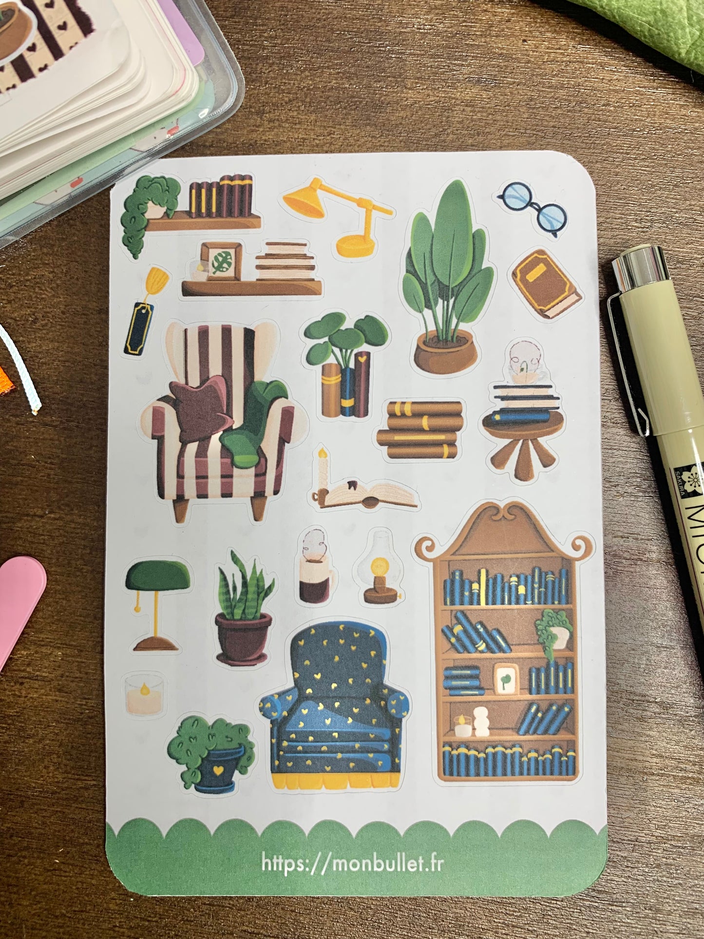 Feuille d’autocollants / stickers mat « Cosy & books » ( bullet ,journaling , déco , scrap , …etc)