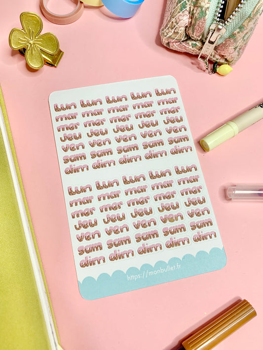 Feuille d’autocollants / stickers mat  jours « Dreamy ice cream » ( bullet ,journaling , déco , scrap , …etc)