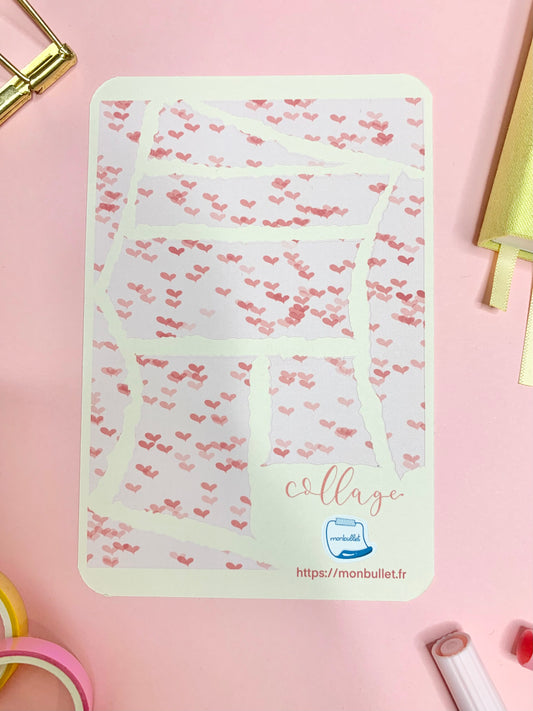 Planche d’atocollant / stickers feuilles déchirées / collage mat rose « Valentine’s day » ( bullet ,journaling , déco , scrap , …etc)