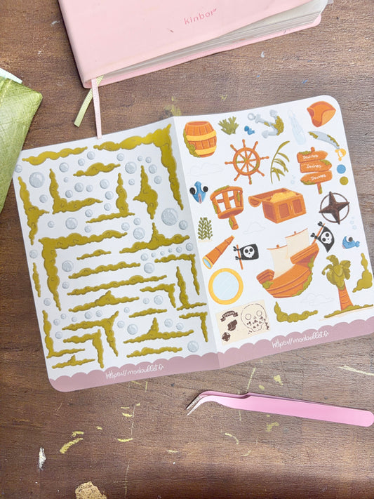 Double feuilles d’autocollants / stickers mat « Méchants pirates » ( bullet ,journaling , déco , scrap , …etc)