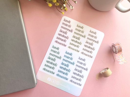 Feuille d’autocollants / stickers jours de la semaine