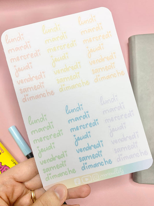 Feuille d’autocollants / stickers jours de la semaine