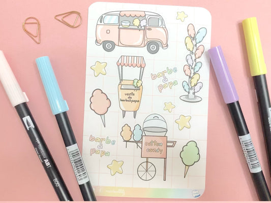 Feuille d’autocollants / stickers barbe à papa