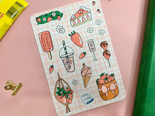 Feuille d’autocollants / stickers mat fraises ( bullet ,journaling , déco , scrap , …etc)