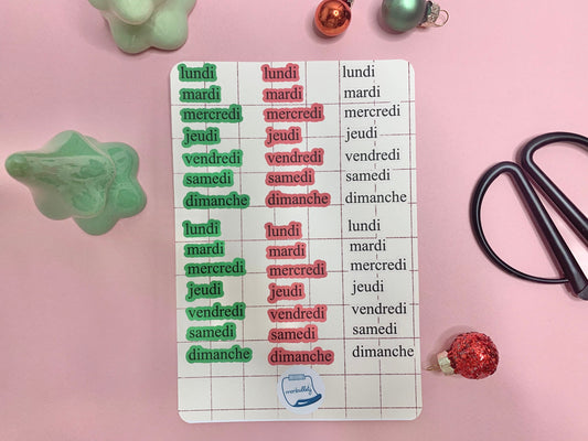 Feuille d’autocollants / stickers mat jours de la semaine Noël mood ( bullet ,journaling , déco , scrap , …etc)