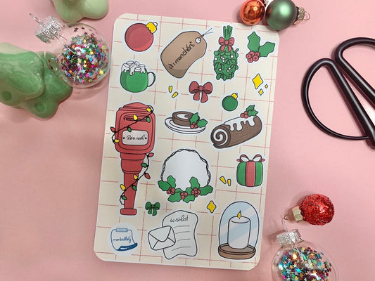 Feuille d’autocollants / stickers mat  Noël mood ( bullet ,journaling , déco , scrap , …etc)