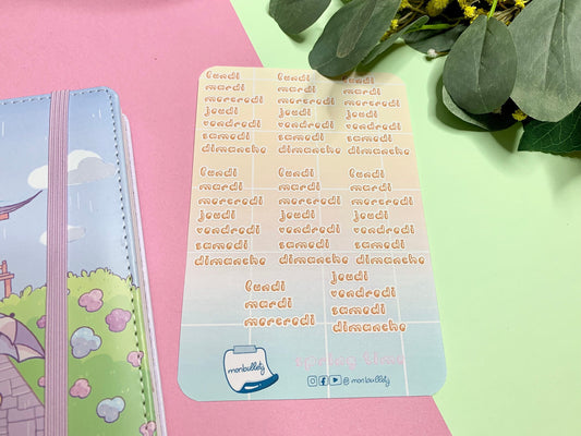 Feuille d’autocollants / stickers mois de l’annu français mat ( bullet ,journaling , déco , scrap , planner, agenda,  …etc)